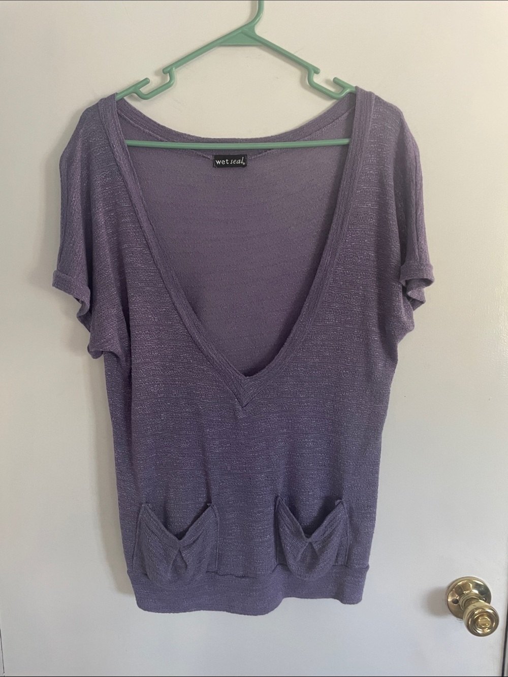 Wet Seal Lavender Deep V Short Sleeve Knit Top